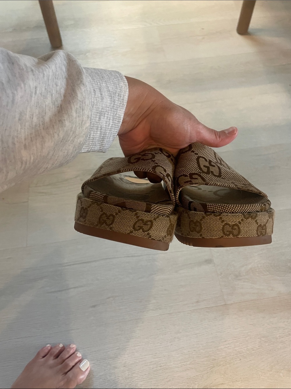 Brown and tan slide sandals. - Picture 6 of 7